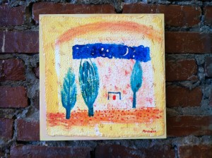 Casita by the River, mixed media dwelling painting by Barbara Mayfield. 2013